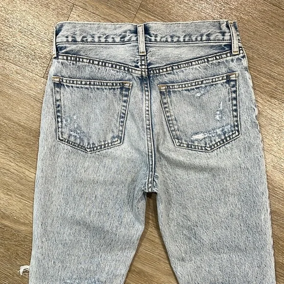 Moussy Denim High Rise Light Wash Straight Leg Distressed Jeans Size 25 - Picture 4 of 9